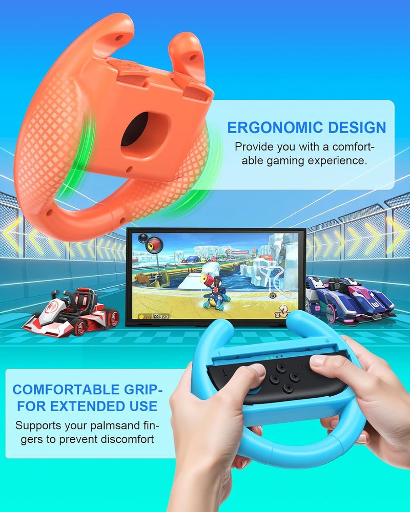 FYOUNG [Both for Switch 2 and 1] Steering Wheel Grip for Nintendo Switch 2/1/OLED Controllers, Ergonomic Racing Accessories for Joy con and for Joycon 2, for Mario Kart 8 Deluxe Switch Games-Orange Blue - Image 2